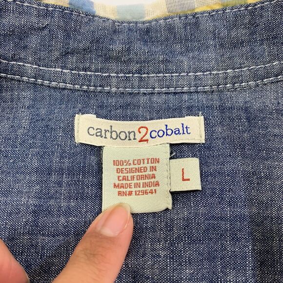 Carbon2Cobalt Shirt Mens L Plaid Cotton Long Sleeve Pockets Button Up Flip Cuff - Picture 4 of 8